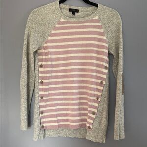 J. Crew Cozy Gray Knit with purple strips Sweater